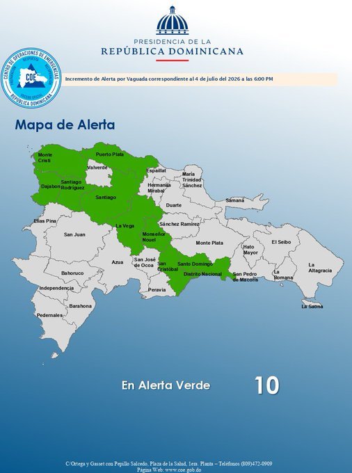 Aguaceros y tormentas mantienen alerta verde en RD