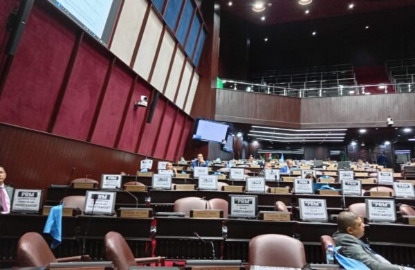 Diputados de Fuerza del Pueblo protestan con carteles contra nuevos préstamos