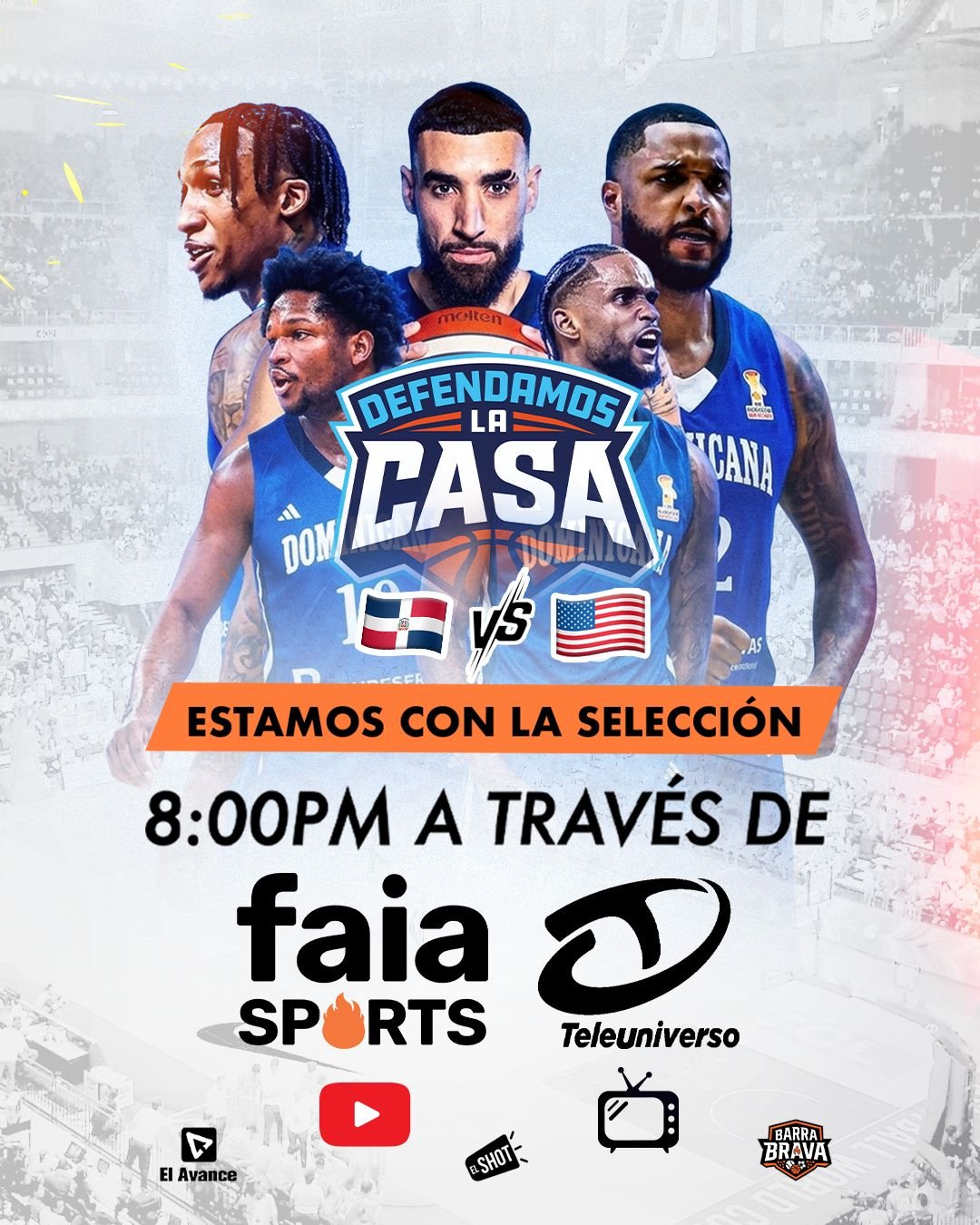 La plataforma Faia Sports transmitirá este viernes 3 de julio a las 8:00 de la noche de manera exclusiva, el partido de la selección dominicana de baloncesto frente a Estados Unidos, en un compromiso decisivo por un puesto en el Mundial de Baloncesto Qatar 2027. Asimismo, el lunes 6 de julio, a la misma hora, el equipo nacional se enfrentará a Nicaragua en otro encuentro clave dentro de su ruta clasificatoria. Ambos encuentros serán celebrados en la nueva Arena Banreservas Virgilio Travieso Soto. Los partidos podrán ser vistos a través del canal de YouTube de Faia Sports y por Teleuniverso, canal 29, como parte de la cobertura especial organizada para llevar estos enfrentamientos al público dominicano. Para la transmisión de los partidos Faia Sports promovió la campaña “Defendamos la Casa: con la selección del pueblo”, una iniciativa en conjunto con la Federación Dominicana de Baloncesto (FEDOMBAL), con el objetivo de fortalecer el respaldo de la fanaticada al equipo nacional. Al hacer el anuncio de la transmisión, el presidente ejecutivo de Faia Sports, Orlando Jorge Villegas, explicó que la transmisión de los partidos busca acercar aún más a los seguidores del baloncesto dominicano. Jorge Villegas exhortó a la población a apoyar masivamente a la selección, llenando la arena en ambos encuentros y respaldando al equipo en su camino hacia la clasificación mundialista. La campaña “Defendamos la Casa” procura consolidar el vínculo entre la selección y el público, promoviendo el deporte como una herramienta de integración, desarrollo y orgullo nacional, en medio de las aspiraciones de alcanzar un lugar en el Mundial FIBA Qatar 2027.